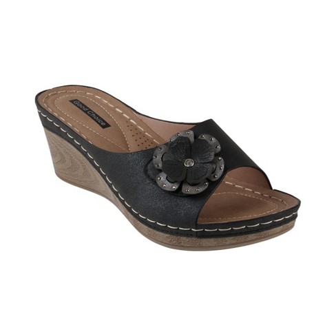 Gc Shoes Naples Black 8 Flower Comfort Slide Wedge Sandals : Target