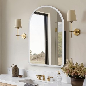 24 x 35 Inch Black Wooden Rounded Arched Mirror Cabinet Bathroom Vanity Mirror with Adjustable Shelves - 1 of 4