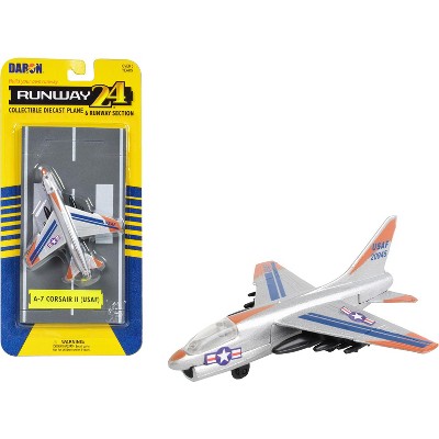 LTV A-7 Corsair II Attack Aircraft Silver Metallic "United States Air Force" w/Runway Section Diecast Model Airplane by Runway24