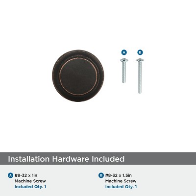 Dark Oiled Bronze Round Cabinet Knob with Mounting Hardware