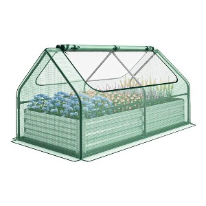 Tangkula Galvanized Steel Raised Garden Bed Metal Planter Box Kit w/ Mini Greenhouse Cover - 1 of 4