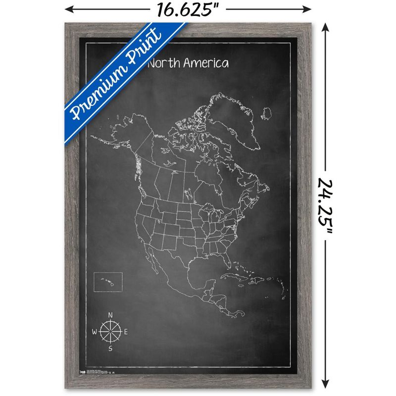 Trends International Chalk Map - North America Framed Wall Poster Prints, 3 of 7