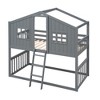 Sapphtopaz Twin Over Twin House Bunk Bed with Roof & Windows, Wood Bed Frame with Ladder & Guardrail, Kids Bed Frame for Boys&Girls, Nursery - 2 of 4