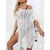 Womens Summer Casual Short Sleeve Knit Crochet Hollow Out Bathing Suit Cover Up Beach Dress with Drawstring - 3 of 4