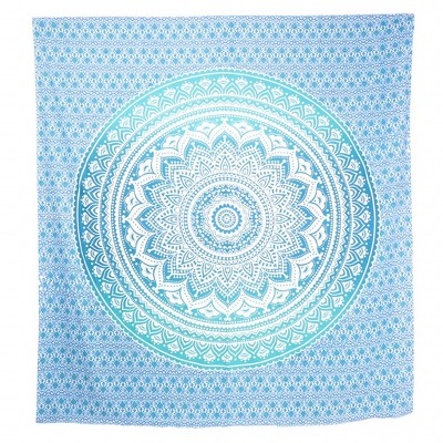 HomeRoots 92" X 84" Sea Green And White Mandala Cotton Hanging Tapestry