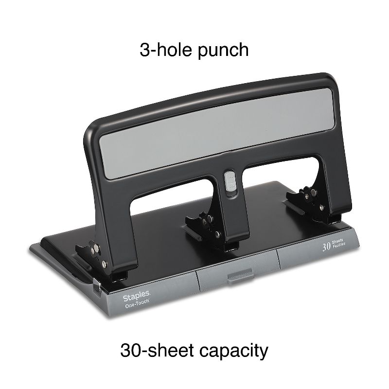 MyOfficeInnovations One-Touch 26614 Heavy-Duty 3-Hole Punch 30-Sheet Capacity Black 884279, 2 of 7