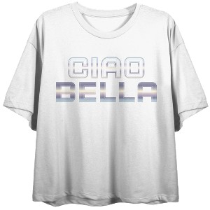 Ciao Bella Women's White Crew Neck Crop Tee - 1 of 3