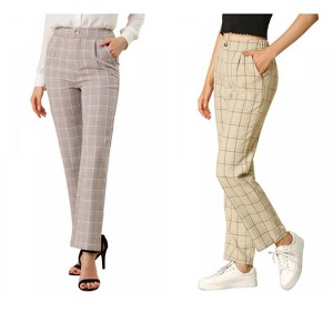 INSPIRE CHIC Women's Christmas Plaid Elastic Waist Casual Work Office Long Pants 2 Packs - 1 of 4