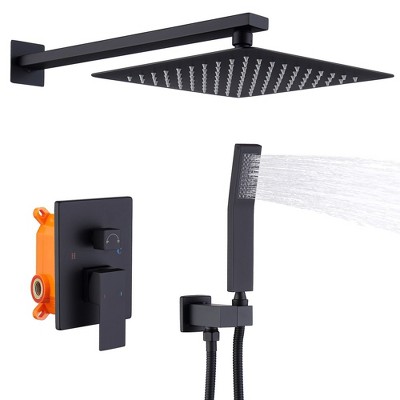 Wall-Mounted Shower System Combo Set with 10" Rainfall Shower Head, Handheld Shower, and Brass Valve Rough-In