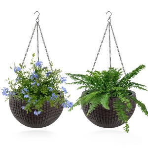KWPZQEB 2 Pack Rattan Hanging Planter Baskets for Plants, w/Water Level Indicator, Self-Watering, Boho Home Decor - 1 of 4