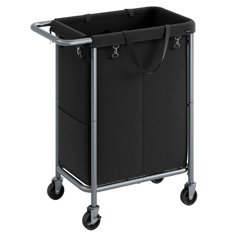 SONGMICS Laundry Basket with Wheels, 2-Section Rolling Laundry Hamper, 37 Gallons (140L)Ink Black, 1 of 7