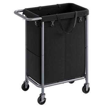 SONGMICS Laundry Basket with Wheels, 2-Section Rolling Laundry Hamper, 37 Gallons (140L)Ink Black