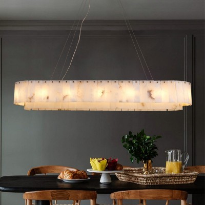 CityFurn 54" 14-Light Modern Oval Rectangle Chandelier Alabaster Kitchen Island Light