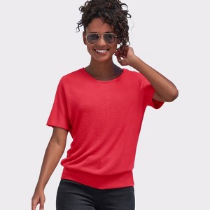 Women's 2 Pack Slub Knit Short Sleeve Tops - LASCANA - Red & Navy Solid 16/18 - 1 of 4