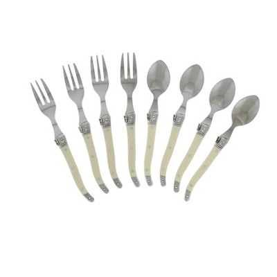 8pc Stainless Steel Laguiole Faux Ivory Dessert Flatware Set White - French Home