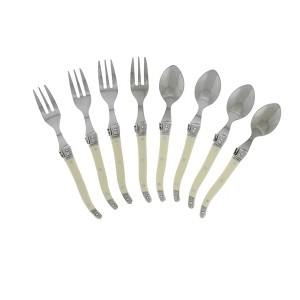 French Home 8pc Stainless Steel Laguiole Faux Ivory Dessert Flatware Set White: Silverware Set with Dessert & Cocktail Forks - 1 of 3