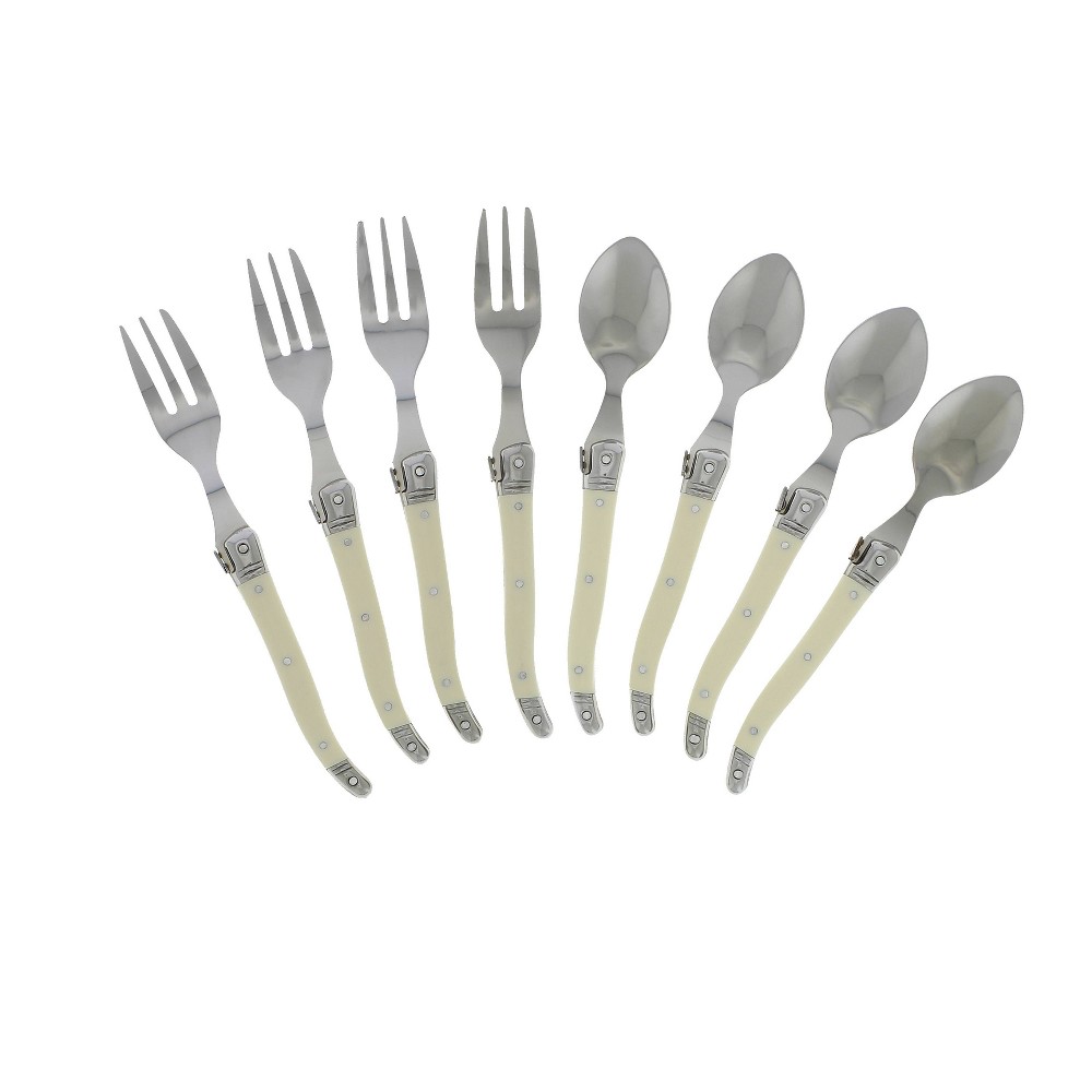 Photos - Cutlery Set French Home 8pc Stainless Steel Laguiole Faux Ivory Dessert Flatware Set White: Silverware Set with Dessert & Cocktail Forks