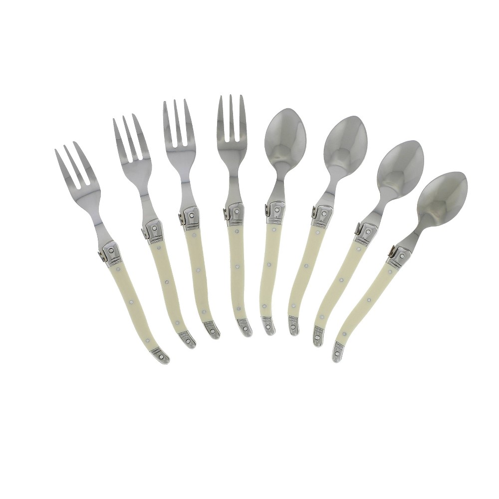 Photos - Other Appliances 8pc Stainless Steel Laguiole Faux Ivory Dessert Flatware Set White - Frenc