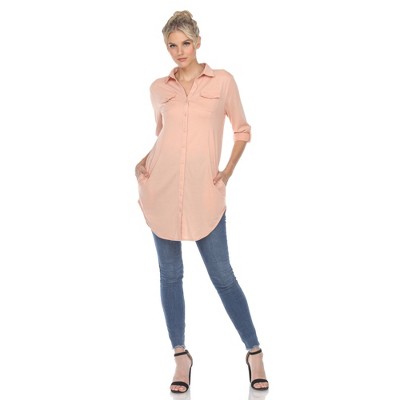 Women's Stretchy Button-Down Tunic - White Mark