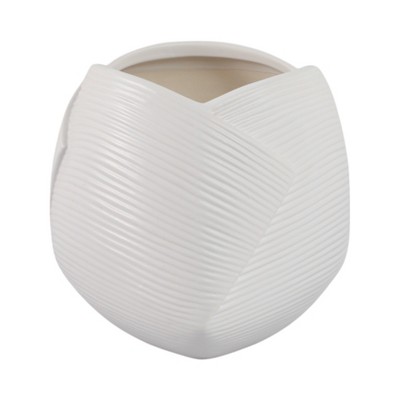 Modern Ceramic Planter with Textured Design - Indoor & Outdoor Ceramic Flower Pot for Home & Garden - Decorative Plant Pot - 7" White
