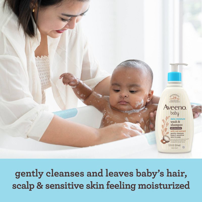 Aveeno Baby Daily Moisturizing 2-in-1 Wash &#38; Shampoo with Shea Butter &#38; Oat Extract - Coconut Scent - 12 fl oz, 4 of 9