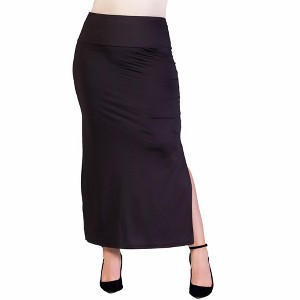 24seven Comfort Apparel Plus Size Versatile Side Slit Elastic Waist Maxi Skirt - 1 of 4