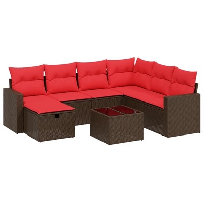 vidaXL 8 Piece Patio Sofa Set with Cushions Brown Poly Rattan - With Table