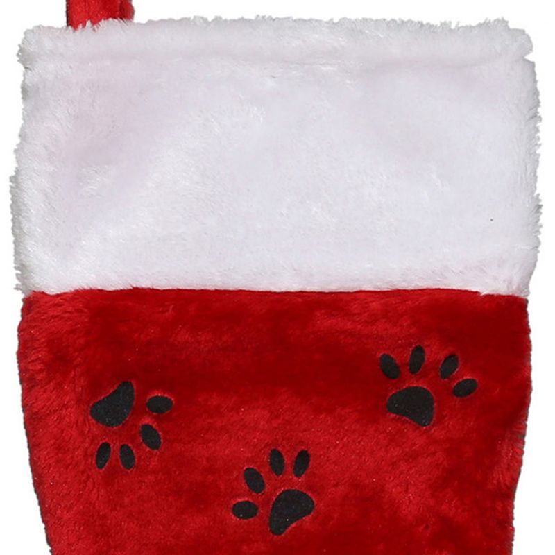 Northlight Traditional Christmas Stocking with Black Paw Prints  - 14"- Red and White, 3 of 4