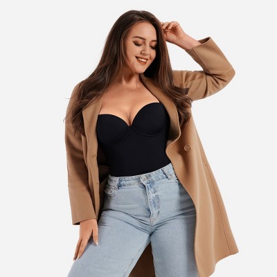 Feelingirl Women's Underwire Thong Shapewear Bodysuit with Removable Straps and Built-in Bra