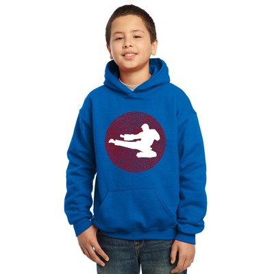 LA Pop Art Boy's Word Art Hooded Sweatshirt -Types of Martial Arts