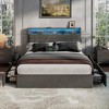 Furnulem Queen Bed Frame with Headboard Grey Upholstered Platform Bed with 4 Storage Drawers Built-in LED Lights Charging Station Metal Slats Support - 2 of 4