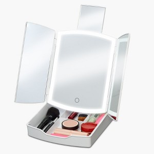 iHome Vanity Mirror with Lights and Makeup Organizer, Travel Mirror with Three Color Light Modes  - White (iCVS30) - 1 of 4