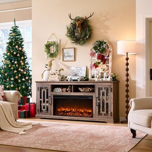 SinCiDo 36" Electric Fireplace TV Stand for 80 Inch TV, Farmhouse Media Console w/6 Shelves, 32" Tall Entertainment Center w/Storage - 1 of 4