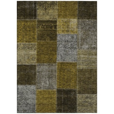 Brown Gold And Taupe Patchwork Washable Indoor Outdoor Area Rug