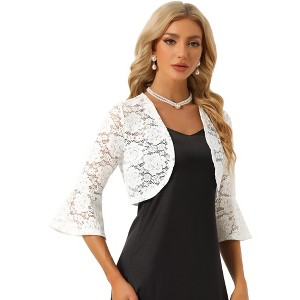 INSPIRE CHIC Women's Elegant Lace 3/4 Bell Sleeves Open Front Evening Shrug - 1 of 4
