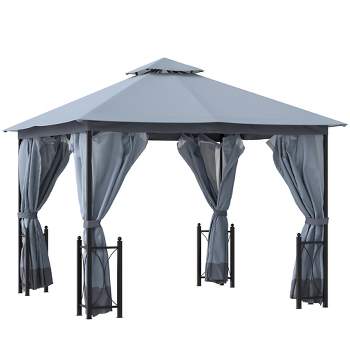 Outsunny 13' x 11' Patio Gazebo Canopy Garden Tent Sun Shade, Outdoor Shelter with 2 Tier Roof, Netting and Curtains, Steel Frame for Patio, Backyard, Garden