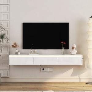 HDZNVF Floating TV Stand, Wall Mounted TV Shelf with Power Outlet, High Gloss TV Cabinet for TV Stands - 1 of 4