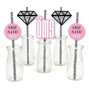 Big Dot of Happiness Omg, You're Getting Married Paper Straw Decor - Engagement Party Striped Decorative Straws - Set of 24 - 1 of 4