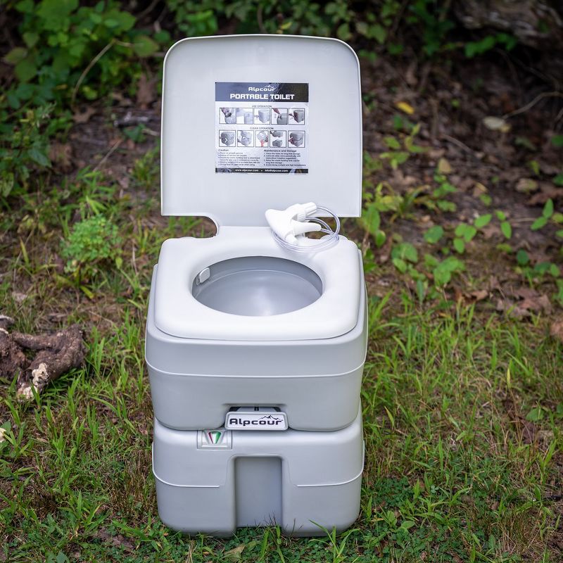 Alpcour 5.3 Gallon Compact Portable Toilet – Indoor & Outdoor Commode with Piston Pump Flush and Washing Sprayer, 3 of 11