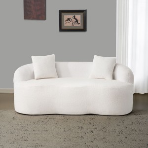 Spassway 67" White Upholstered Loveseat with Round Armrest Teddy Velvet Compression Couch with 2 Pillows - 1 of 4