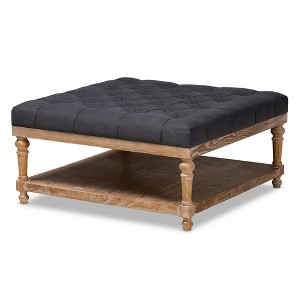 Kelly Linen Fabric Upholstered Wood Cocktail Ottoman - Baxton Studio - 1 of 4