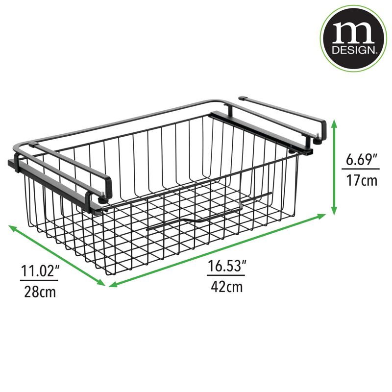 mDesign Large Wire Hanging Pullout Drawer Basket - Attaches to Shelving, 3 of 9