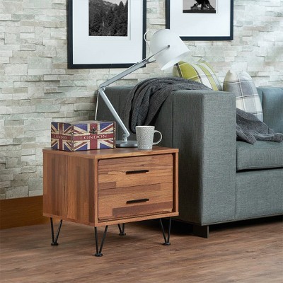 Elegant Walnut Finish 2-Drawer Accent Table with Metal Hardware