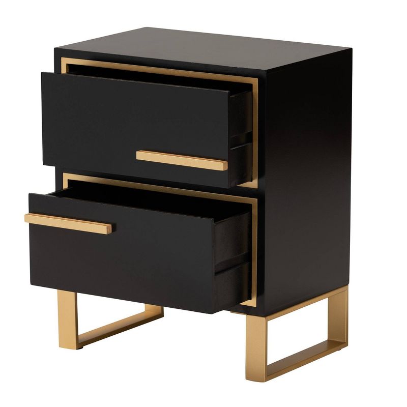Giolla Wood and Metal 2 Drawer End Table Black/Gold - Baxton Studio, 4 of 12