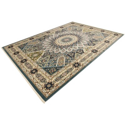 Blue Floral 8' x 10' Stain-Resistant Easy Care Rug