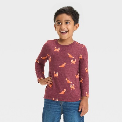 Toddler Boys' Long Sleeve Fox T-Shirt - Cat & Jack™ Maroon 4T