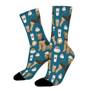 Airedale Terrier Coffee Women Printed Crew Socks Funny Funky Socks Soft Polyester Novelty Gifts for Artists Men - 1 of 1