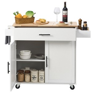 Dexmalle Kitchen Island Cart with Solid Wood Top with Spice Rack and Towel Rack,White - 1 of 4