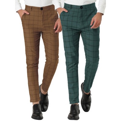Lars Amadeus Men's Plaid Printed Slim Fit Flat Front Business Checked Trousers 2 Packs