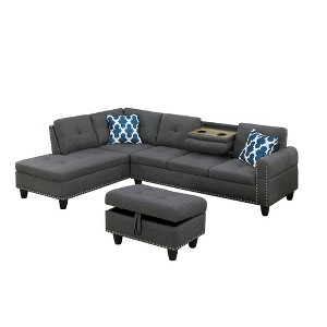 ChicFurnit Sectional Sofas Left Hand Facing Sofa and Chaise with Ottoman Storage Cushions for Living Room, Dark Gray, 71"*98"*33" - 1 of 4